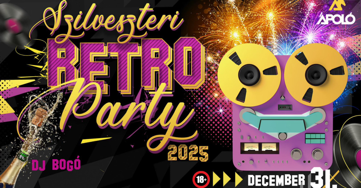 'We Love Retro' Szilveszteri Retro Party / Kecskemét // Ápoló Klub 12.31. 2024. december 31., kedd 22:00 - 2025. január 1., szerda 04:00 Ápoló Klub 6000 Kecskemét, Olimpia utca 14 Szilveszteri Retro Party / Kecskemét // Ápoló Klub 12.31.